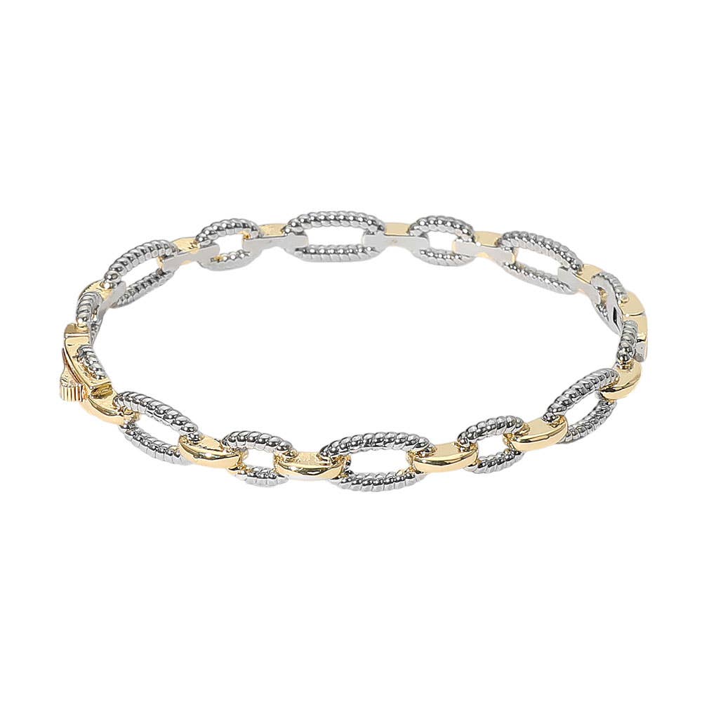 Two Tone Textured Link Chain Hinged Bracelet