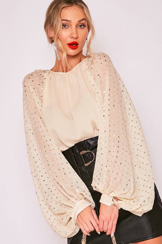 Sequin Long Balloon Sleeve Blouse