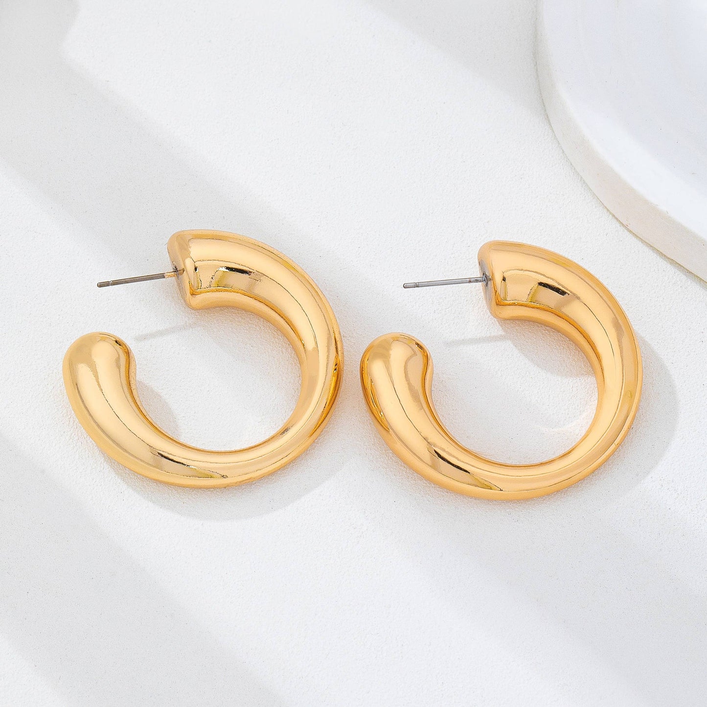 Bold Gold-Tone Chunky Tubular Open Hoop Earrings