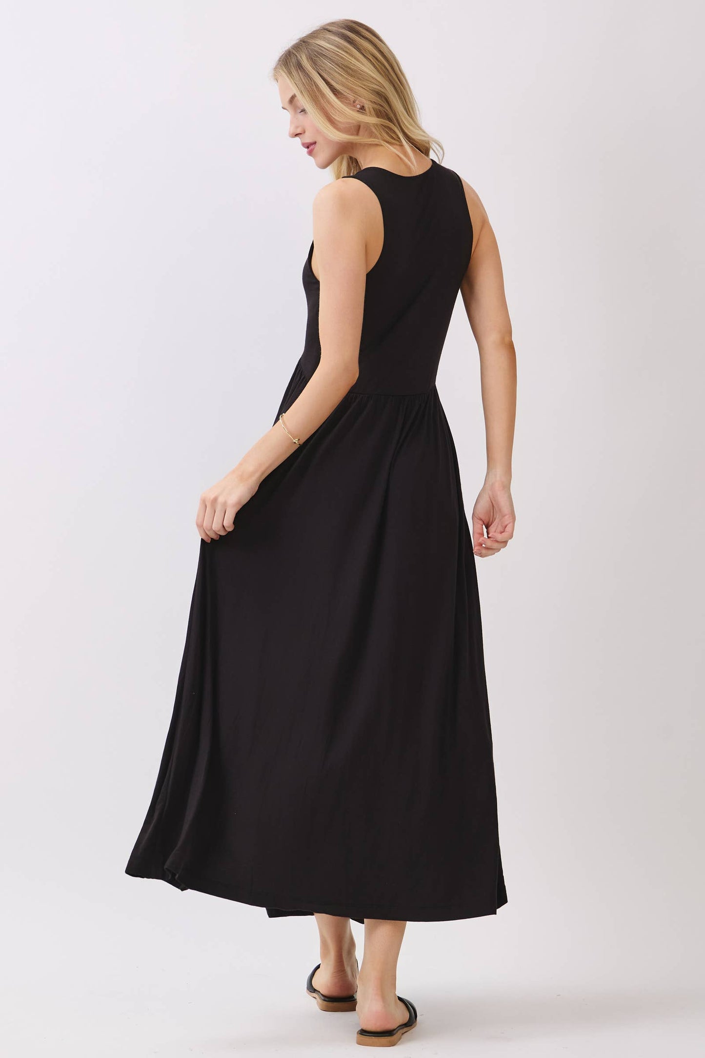 Black Midi Dress with Front Slits