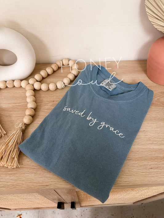 Embroidered saved by grace Tee