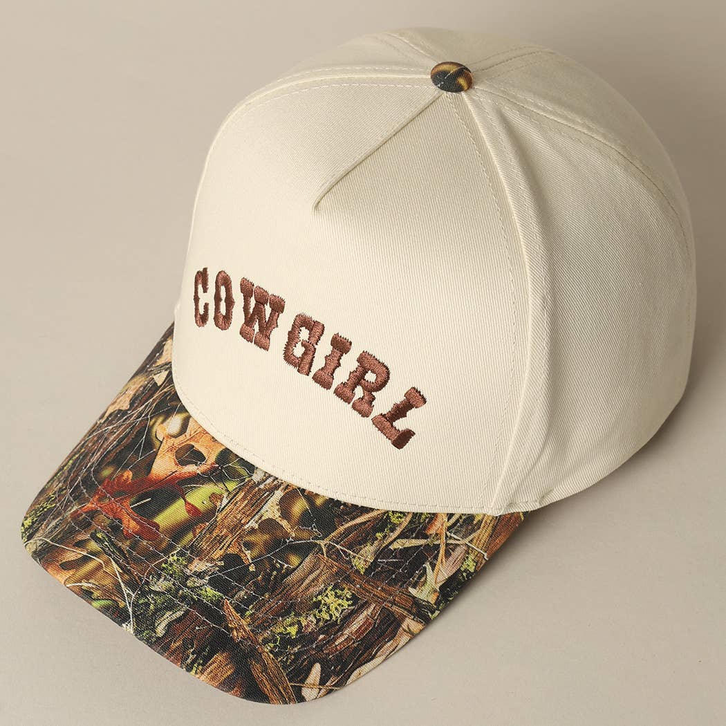 COWGIRL Lettering Embroidery Camo Cap