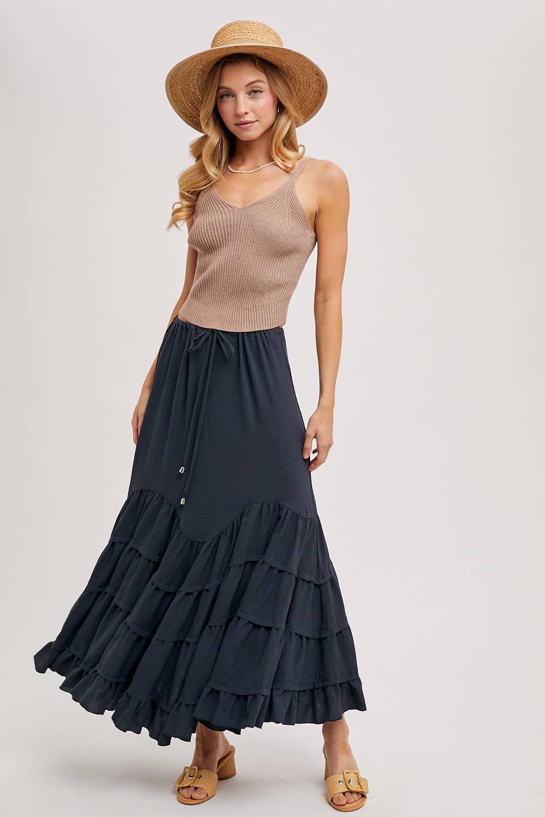 RUFFLED DRAWSTRING WASIT MAXI SKIRT