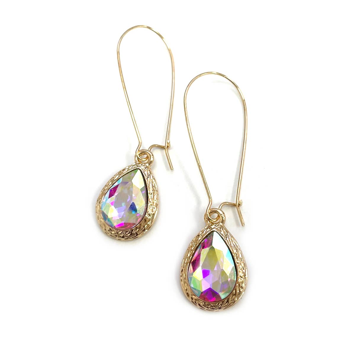 Teardrop Glass Crystal Bead with Kidney Wire Earrings