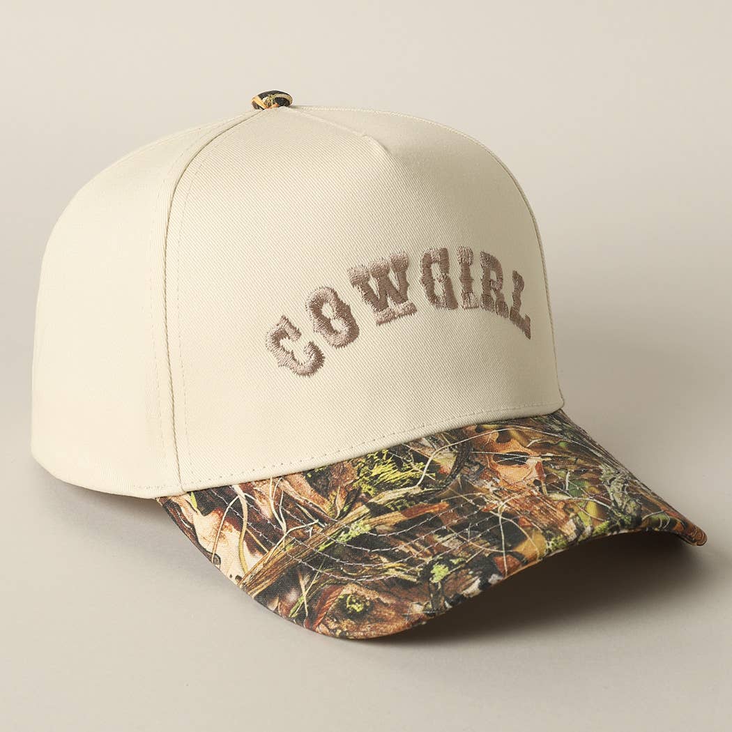 COWGIRL Lettering Embroidery Camo Cap
