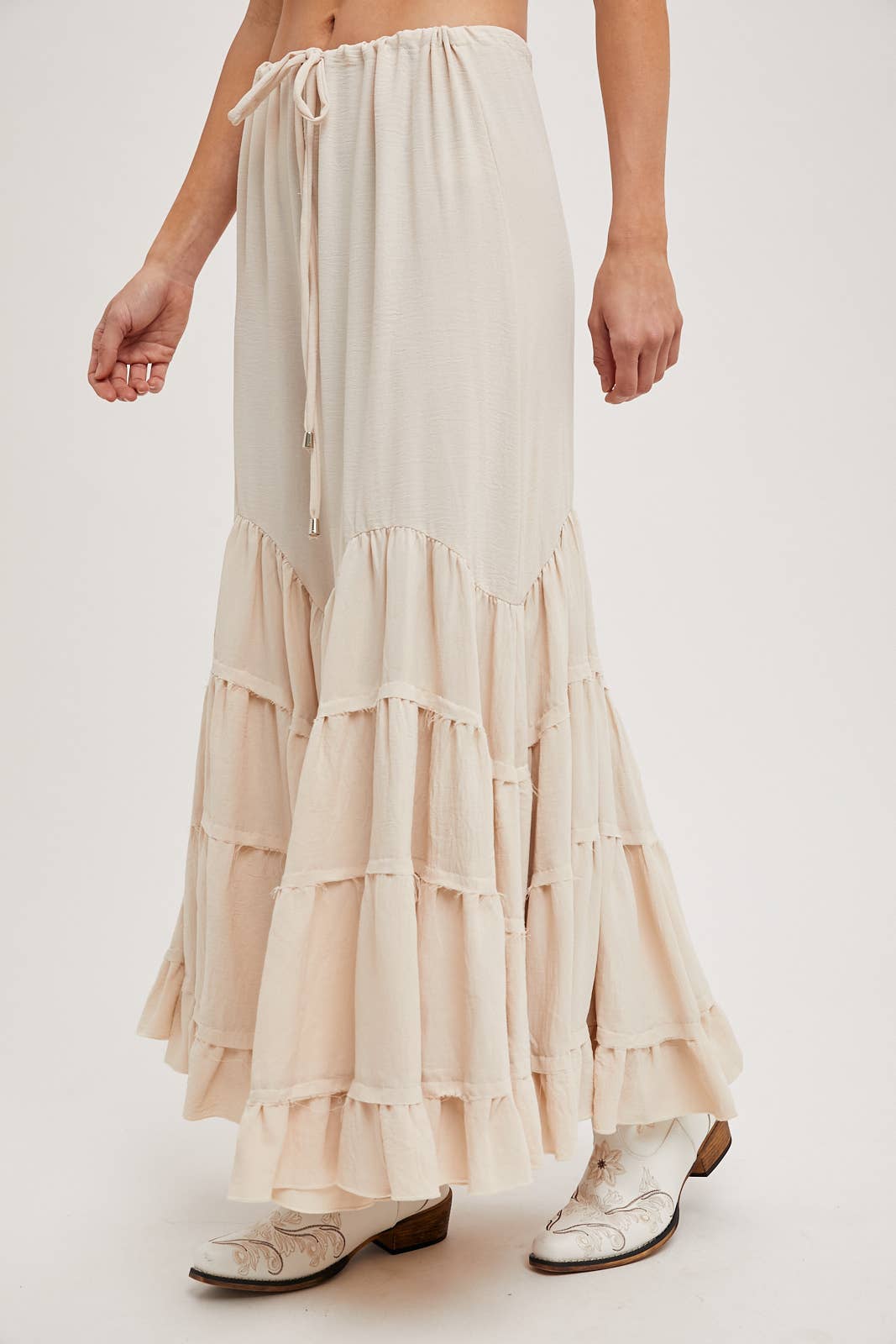 RUFFLED DRAWSTRING WASIT MAXI SKIRT