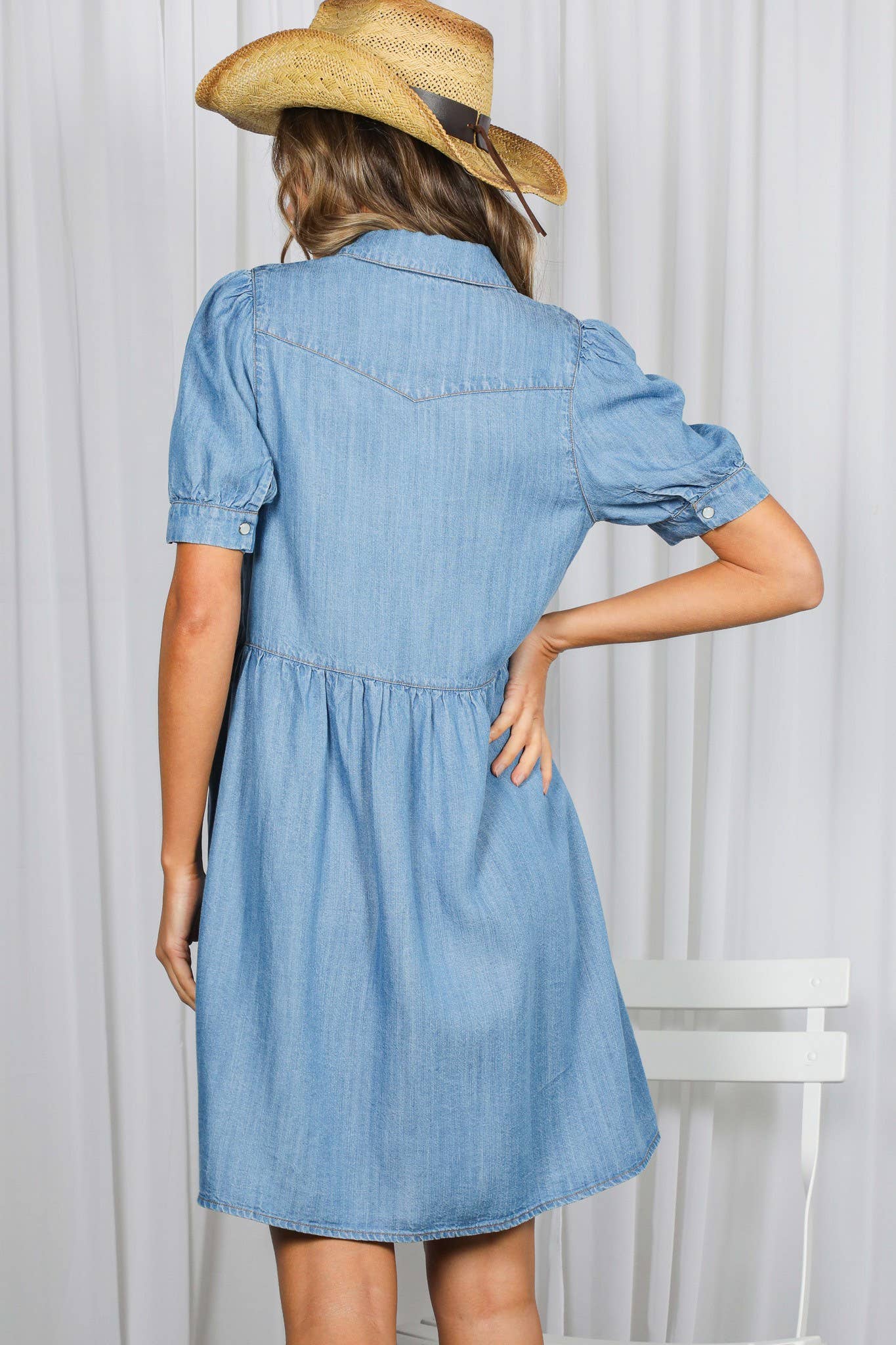 Short Sleeve Chambray Denim Casual Dress