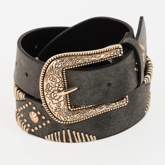 Floral Etched Buckle Belt