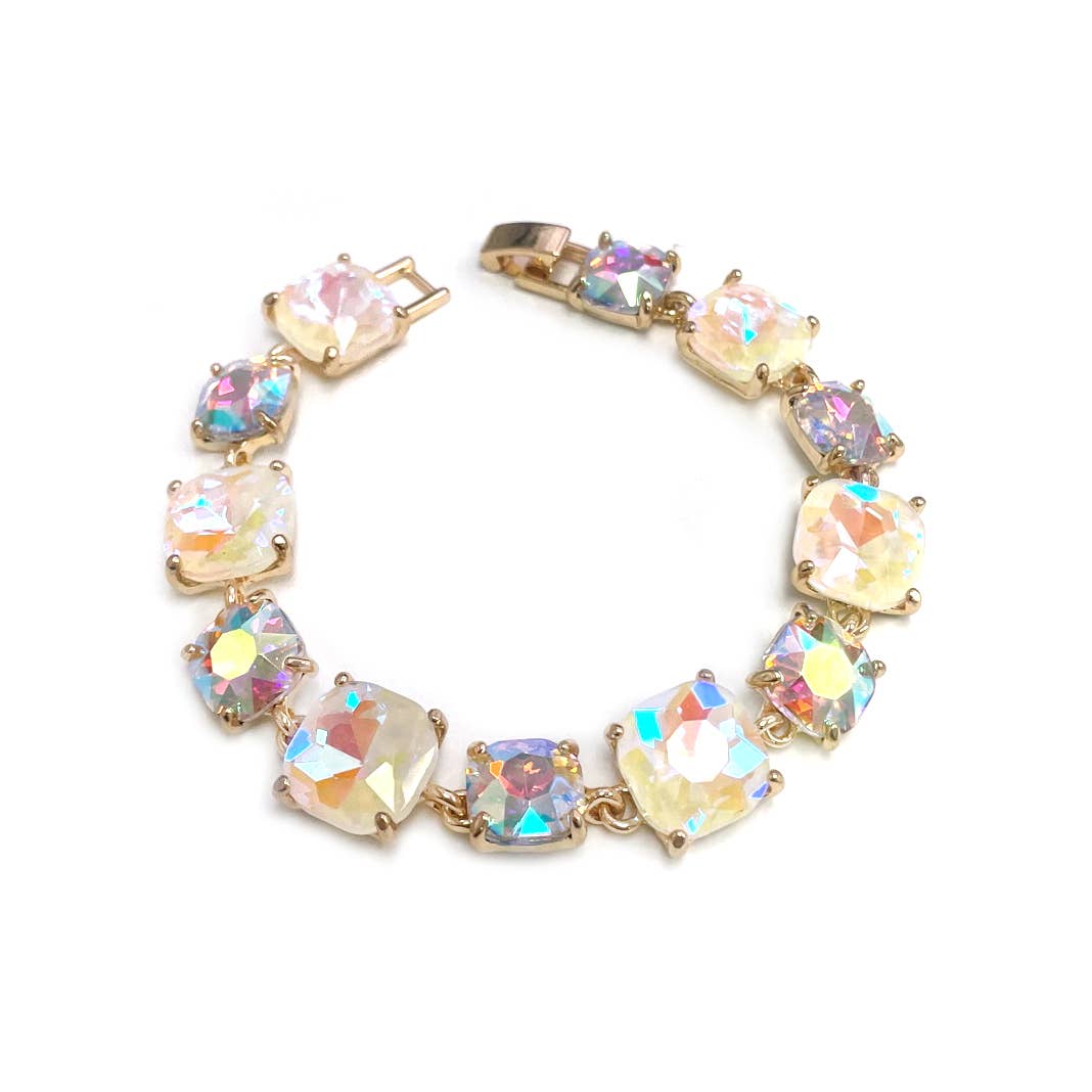 Cushion Cut Glass Crystal Linked Station Bracelet