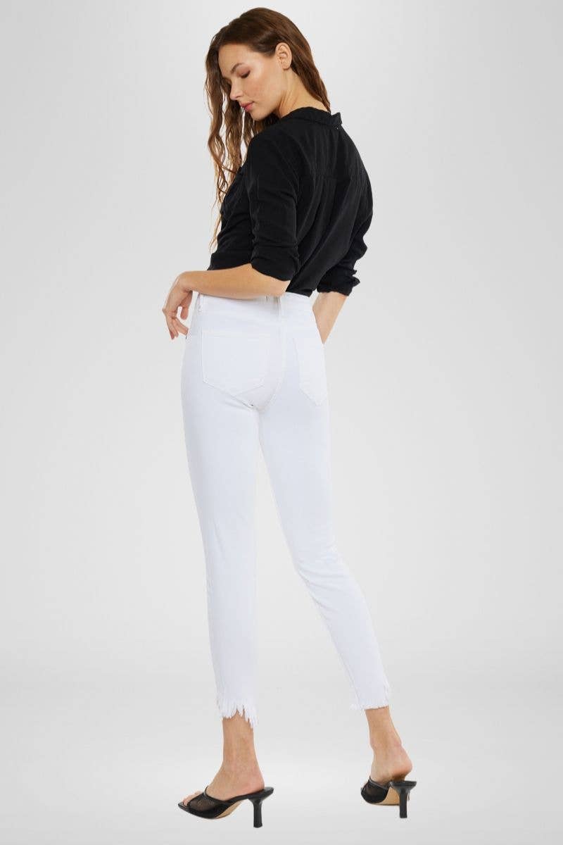 White Stretchy Raw Fringe Hem Jean