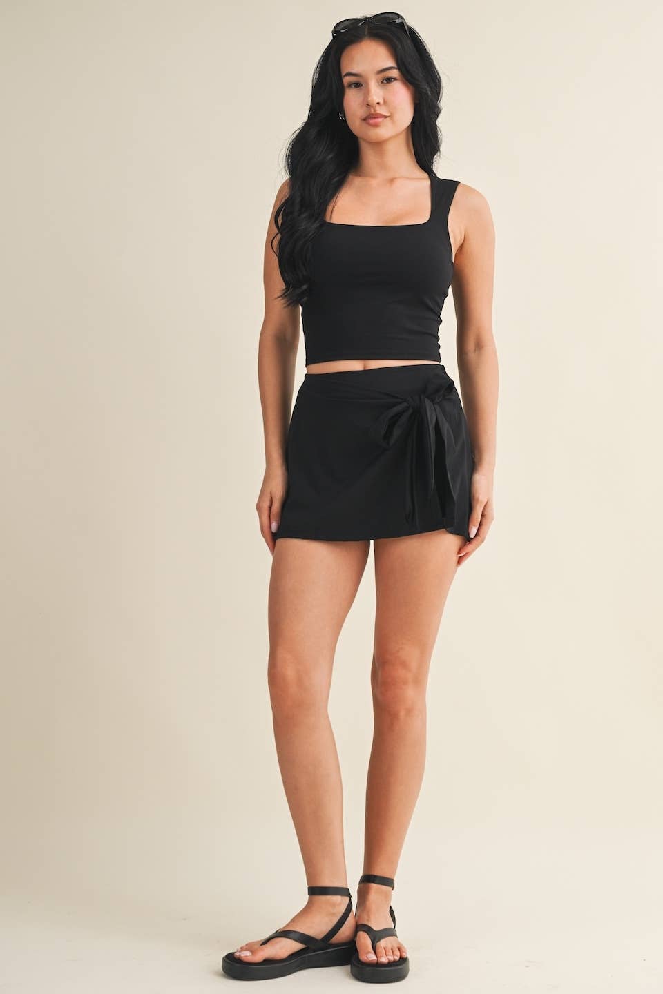 Black Wrap Tie Skort
