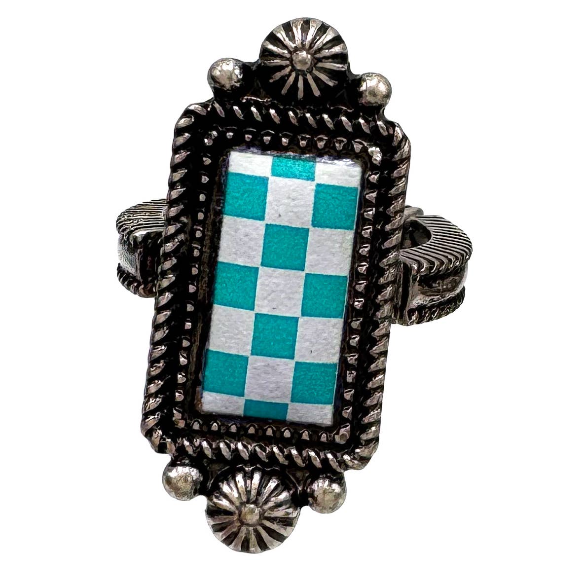 Checkered Print Western Stretch Ring
