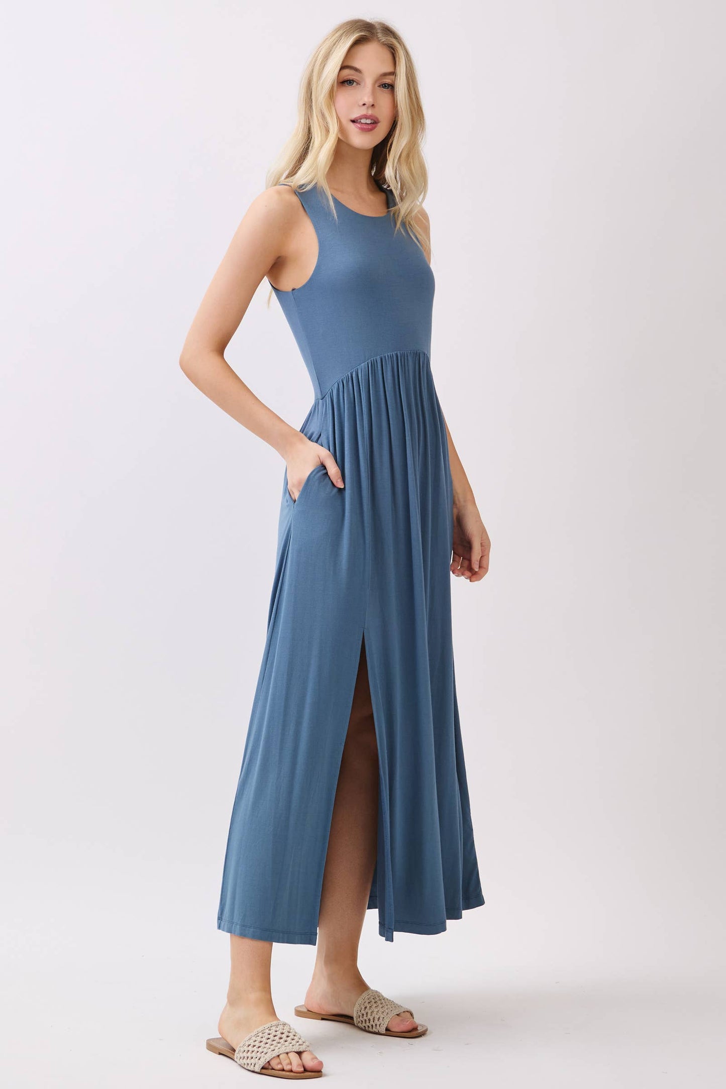 Black Midi Dress with Front Slits