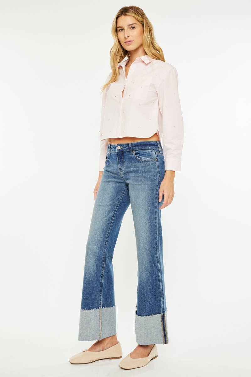 OPEN PACK MID RISE WIDE FLARE JEANS