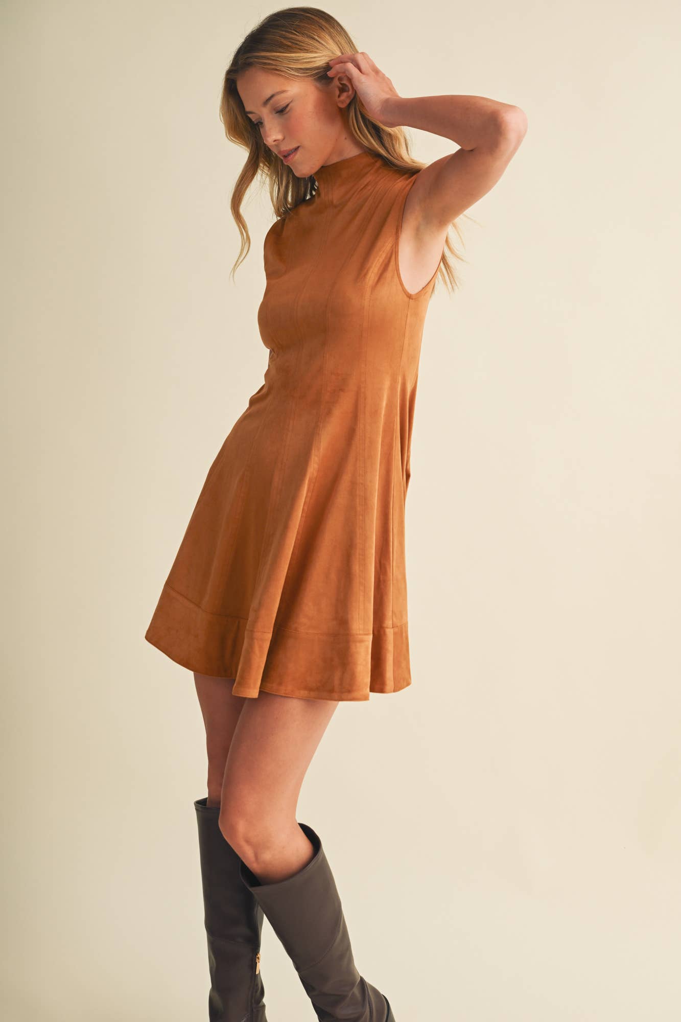 Cognac Sueded A-Line Dress