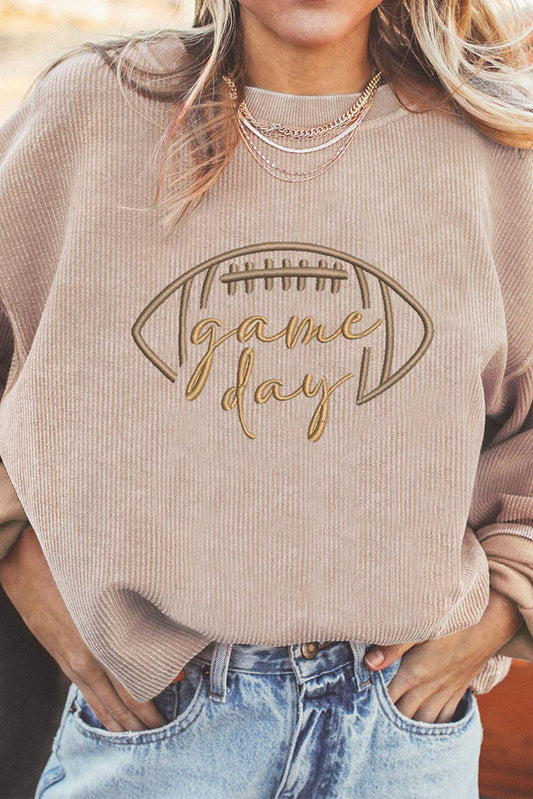 Tan Rugby Game Day Embroidered Sweatshirt