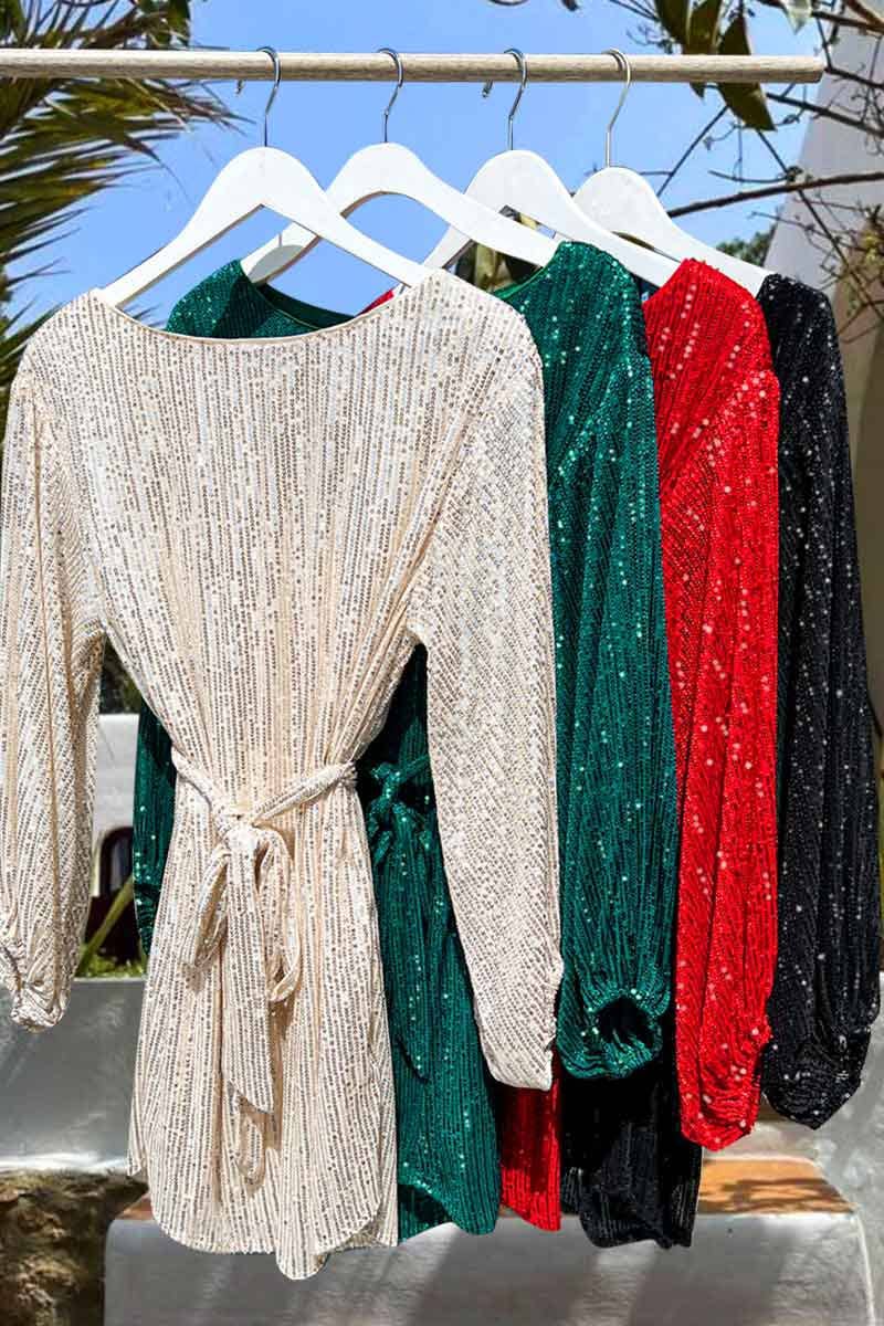 Forest Green Sparkly Holiday Mini Dress