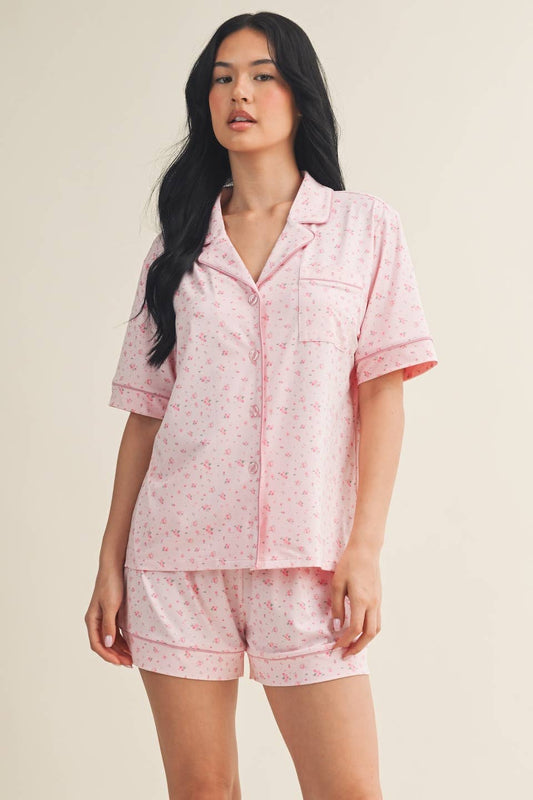 Pink Ditsy Print Pajama Set