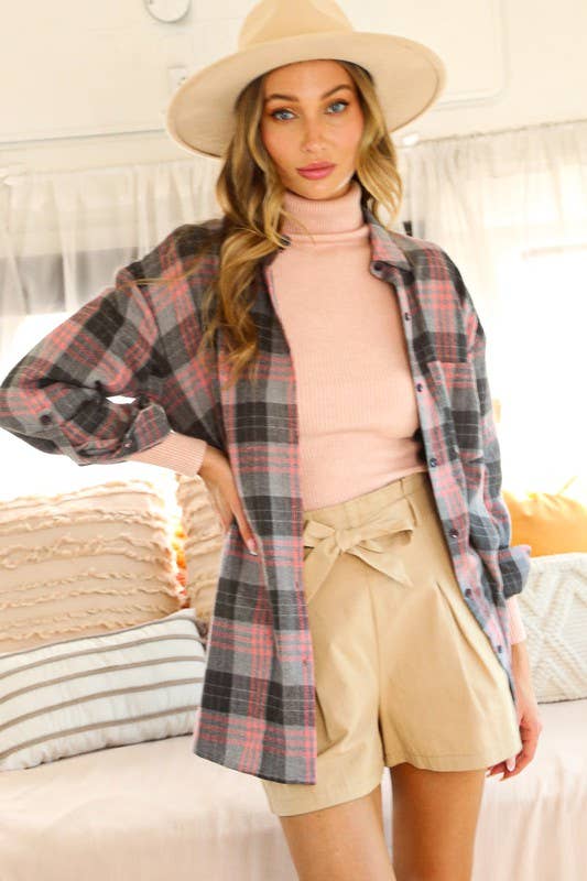 Pink & Grey Plaid Shirt
