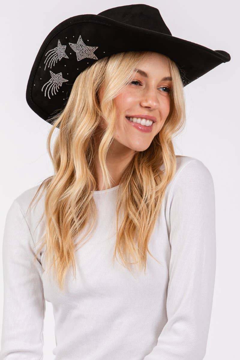 Rhinestone Moon And Star Embroidered Cowboy Hat