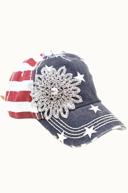 Sunflower Glitz USA Cap, Adjustable