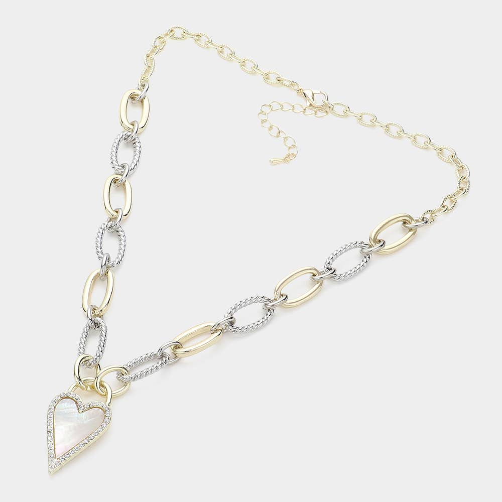 Mother Of Pearl Heart Pendant 14K Gold Plated Necklace