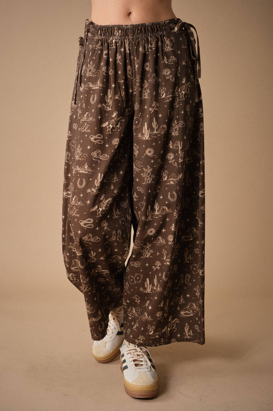 Western Side Tie Wide Leg Pants