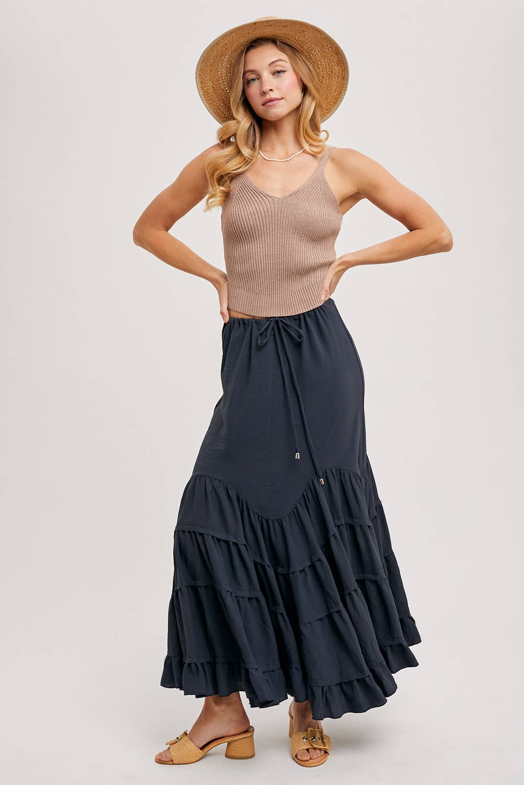 RUFFLED DRAWSTRING WASIT MAXI SKIRT