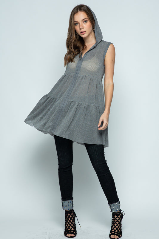 HOODED RUFFLED VEST