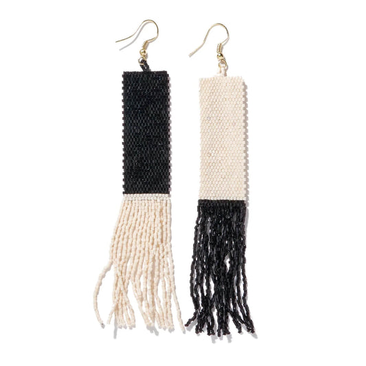 Black Ivory Long Fringe Earrings