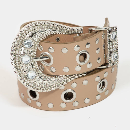 Rhinestone Buckle Tan